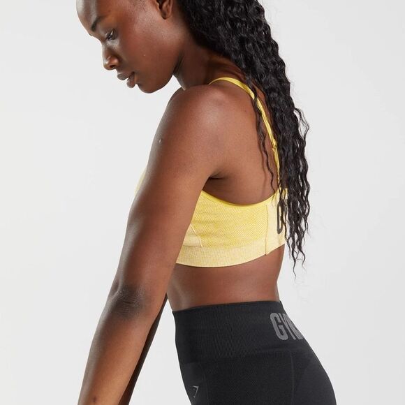 GYMSHARK FLEX STRAPPY SPORTS BRA Medallion Yellow/Wht Marl XS‎ LIGHT SUPPORT NWT - Picture 3 of 9